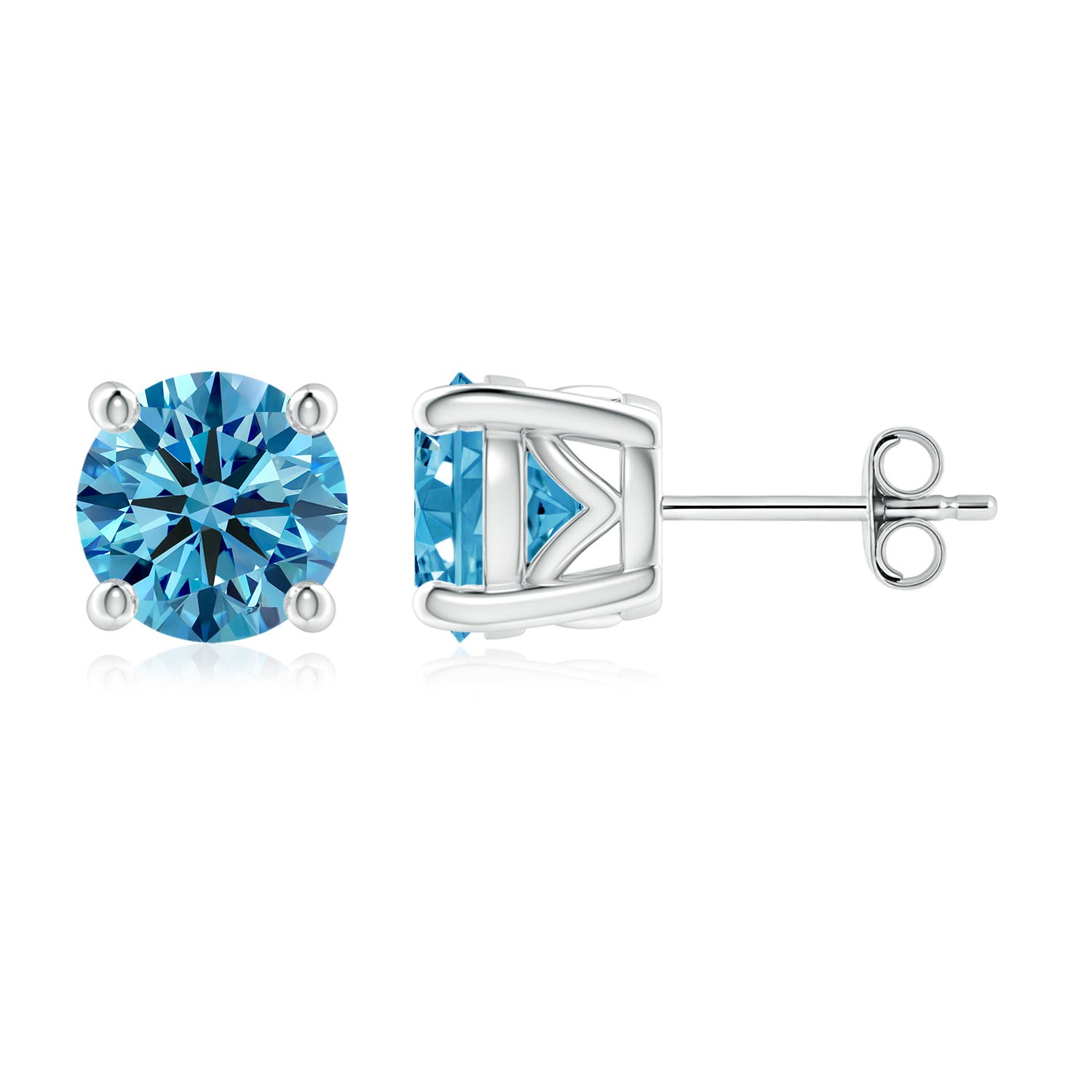 7.4mm AAAA Vintage Style Round Fancy Intense Blue Diamond Solitaire Stud Earrings in P950 Platinum