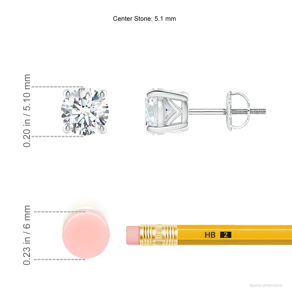 5.1mm GVS2 Vintage Style Round Diamond Solitaire Stud Earrings in White Gold ruler
