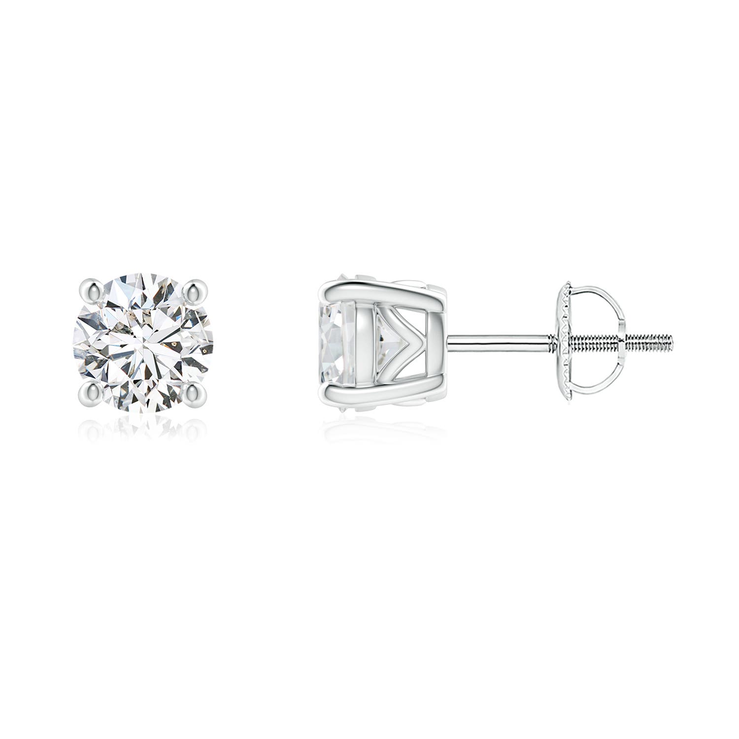 5.1mm HSI2 Vintage Style Round Diamond Solitaire Stud Earrings in 18K White Gold