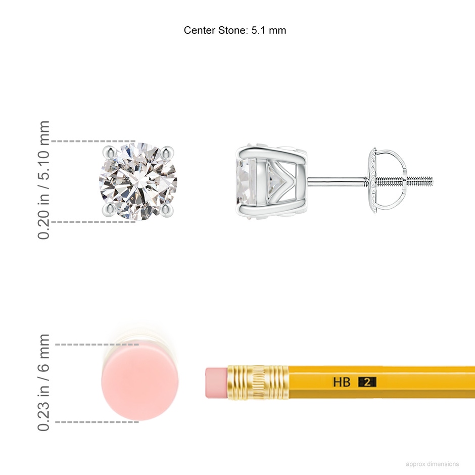 5.1mm IJI1I2 Vintage Style Round Diamond Solitaire Stud Earrings in P950 Platinum ruler