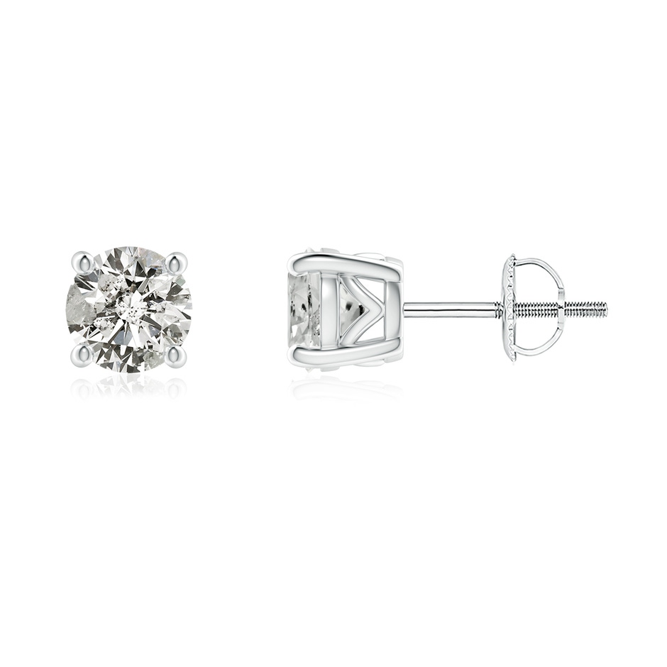5.1mm KI3 Vintage Style Round Diamond Solitaire Stud Earrings in White Gold 