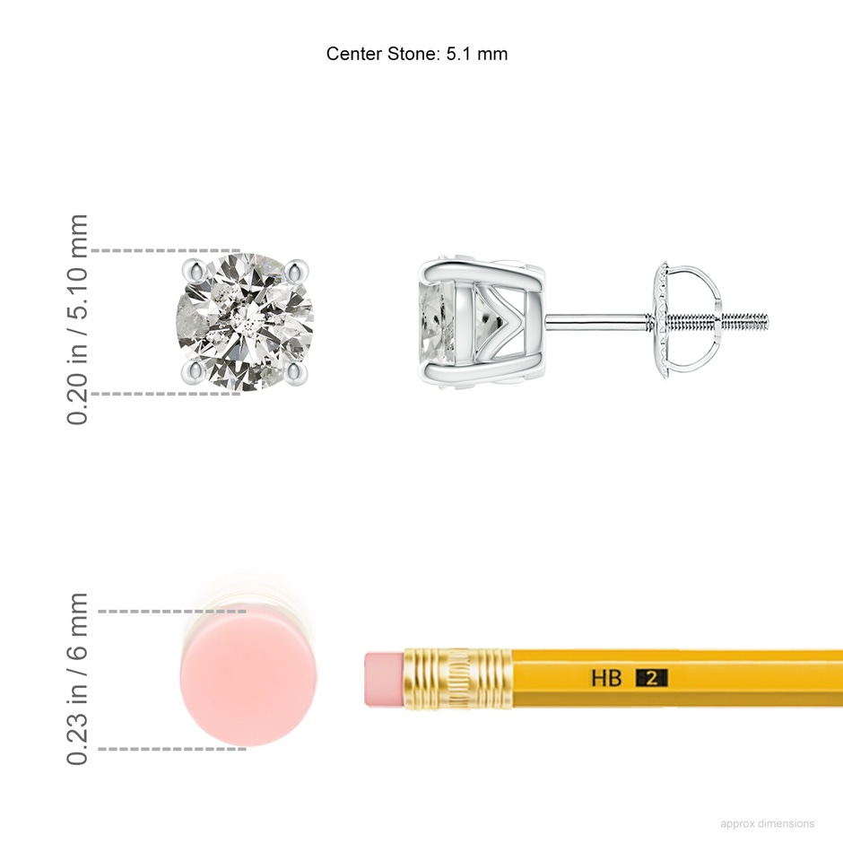 5.1mm KI3 Vintage Style Round Diamond Solitaire Stud Earrings in White Gold ruler