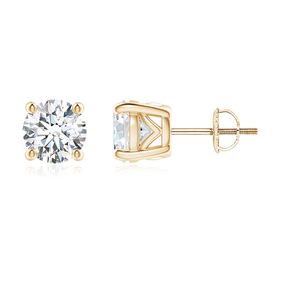 6.4mm GVS2 Vintage Style Round Diamond Solitaire Stud Earrings in Yellow Gold 