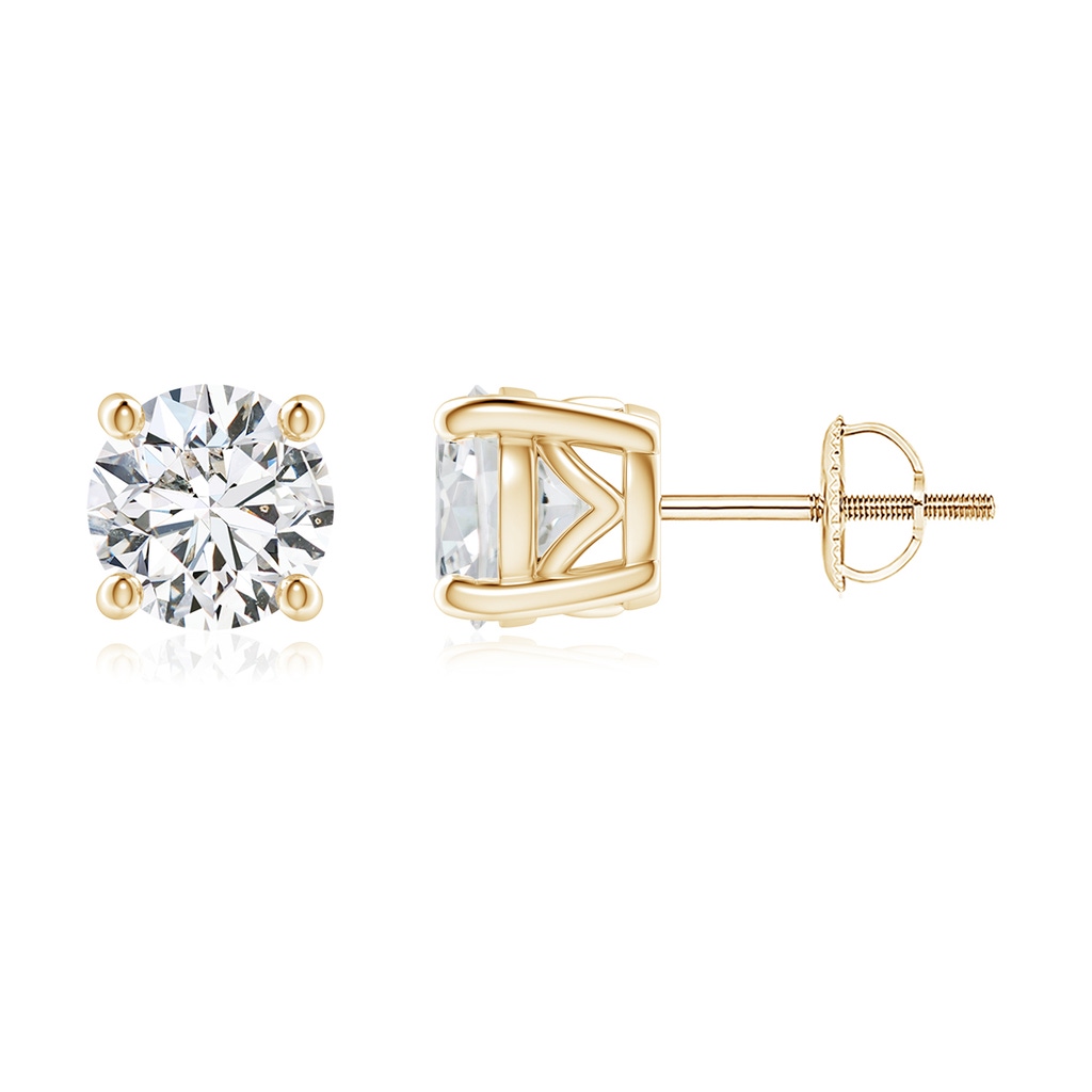 6.4mm HSI2 Vintage Style Round Diamond Solitaire Stud Earrings in Yellow Gold