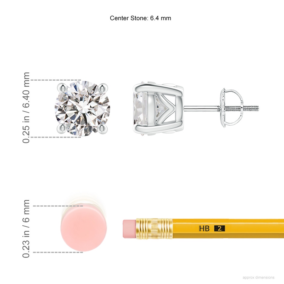6.4mm IJI1I2 Vintage Style Round Diamond Solitaire Stud Earrings in White Gold ruler