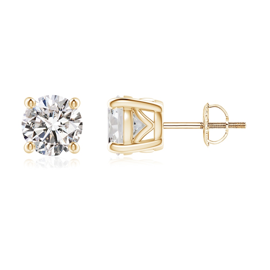 6.4mm IJI1I2 Vintage Style Round Diamond Solitaire Stud Earrings in Yellow Gold 