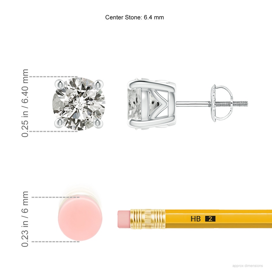 6.4mm KI3 Vintage Style Round Diamond Solitaire Stud Earrings in P950 Platinum ruler