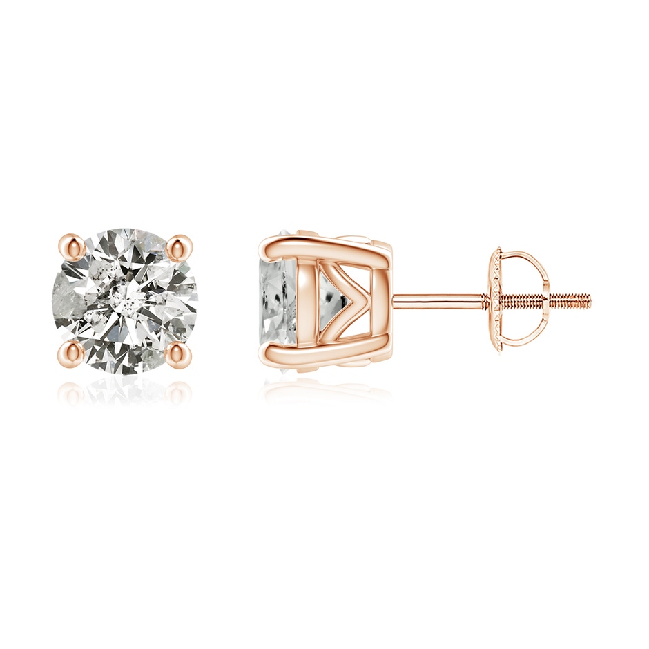 6.4mm KI3 Vintage Style Round Diamond Solitaire Stud Earrings in Rose Gold 
