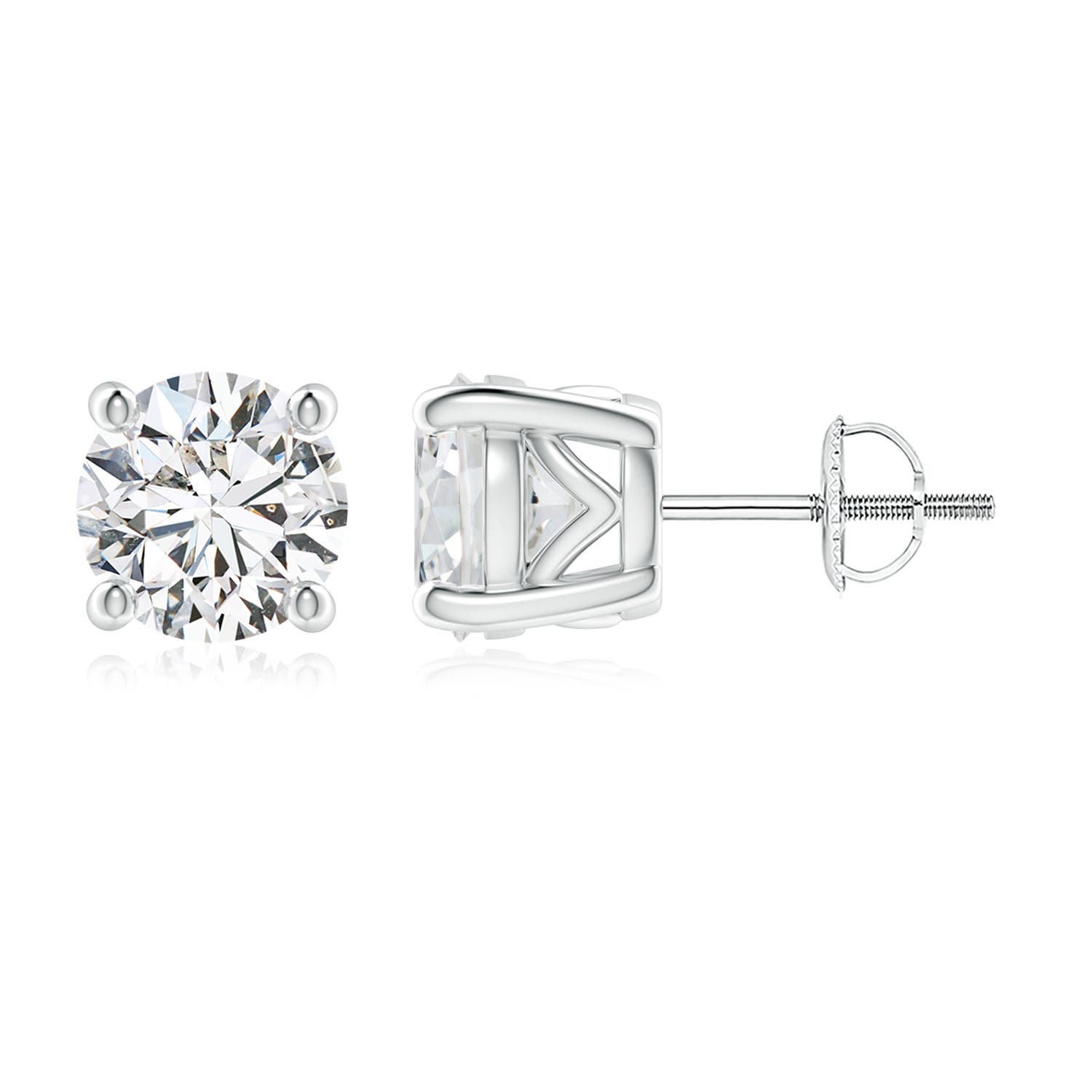 7.4mm HSI2 Vintage Style Round Diamond Solitaire Stud Earrings in 18K White Gold