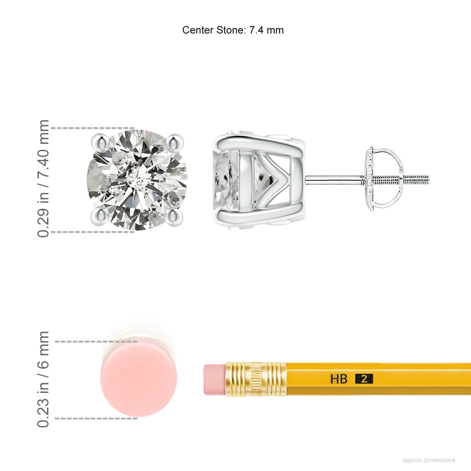 7.4mm KI3 Vintage Style Round Diamond Solitaire Stud Earrings in P950 Platinum ruler