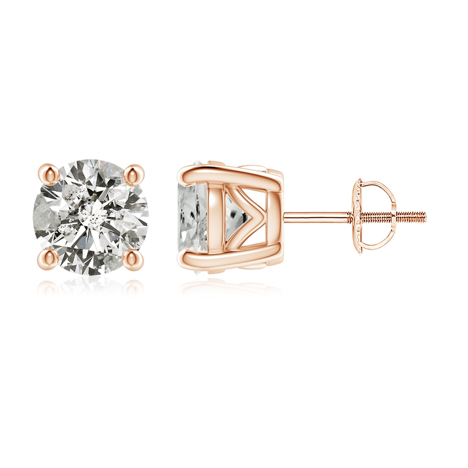 7.4mm KI3 Vintage Style Round Diamond Solitaire Stud Earrings in Rose Gold 