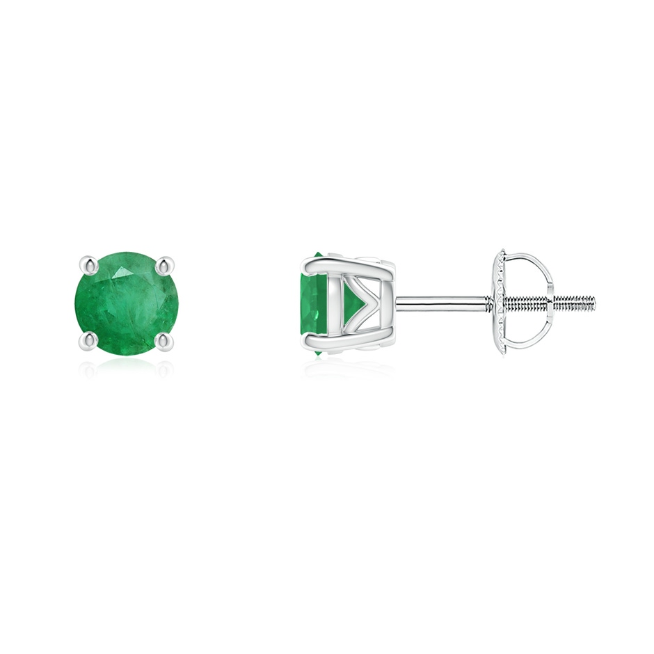 4.5mm A Vintage Style Round Emerald Solitaire Stud Earrings in P950 Platinum 