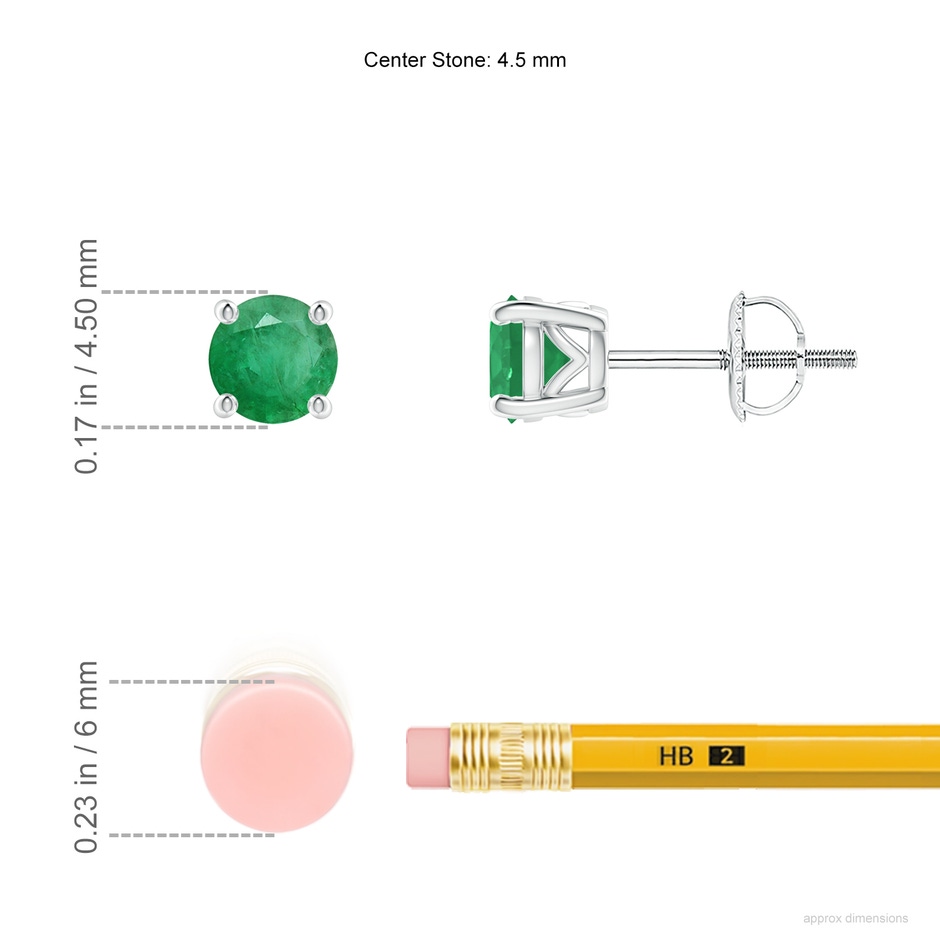 4.5mm A Vintage Style Round Emerald Solitaire Stud Earrings in P950 Platinum ruler