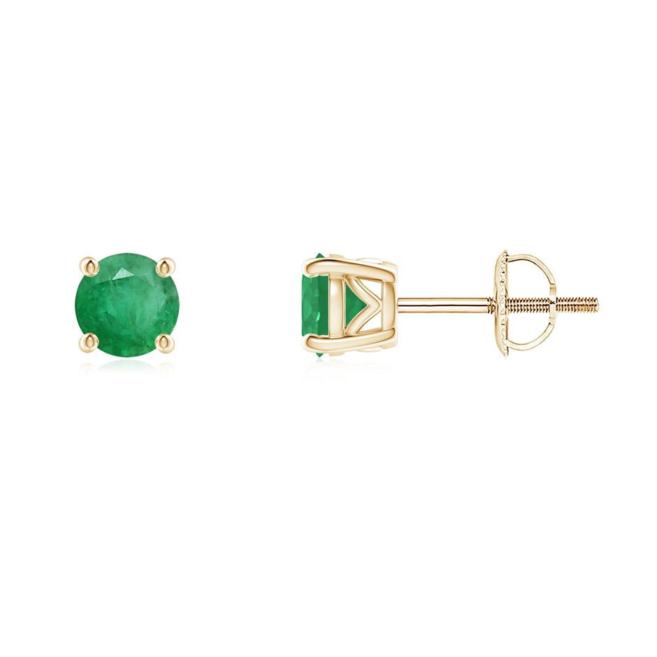 4.5mm A Vintage Style Round Emerald Solitaire Stud Earrings in Yellow Gold 
