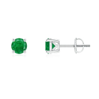 4.5mm AA Vintage Style Round Emerald Solitaire Stud Earrings in P950 Platinum