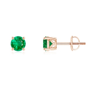 4.5mm AAA Vintage Style Round Emerald Solitaire Stud Earrings in 10K Rose Gold