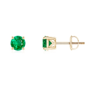4.5mm AAA Vintage Style Round Emerald Solitaire Stud Earrings in 18K Yellow Gold