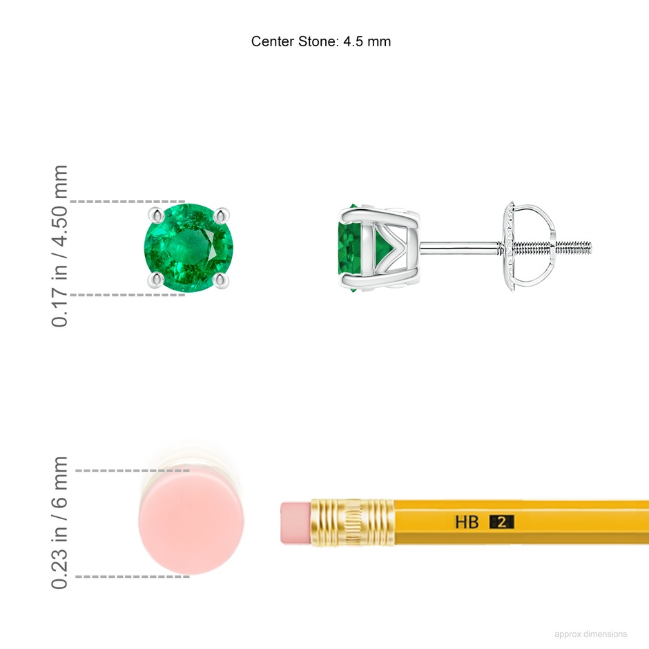 4.5mm AAA Vintage Style Round Emerald Solitaire Stud Earrings in P950 Platinum ruler