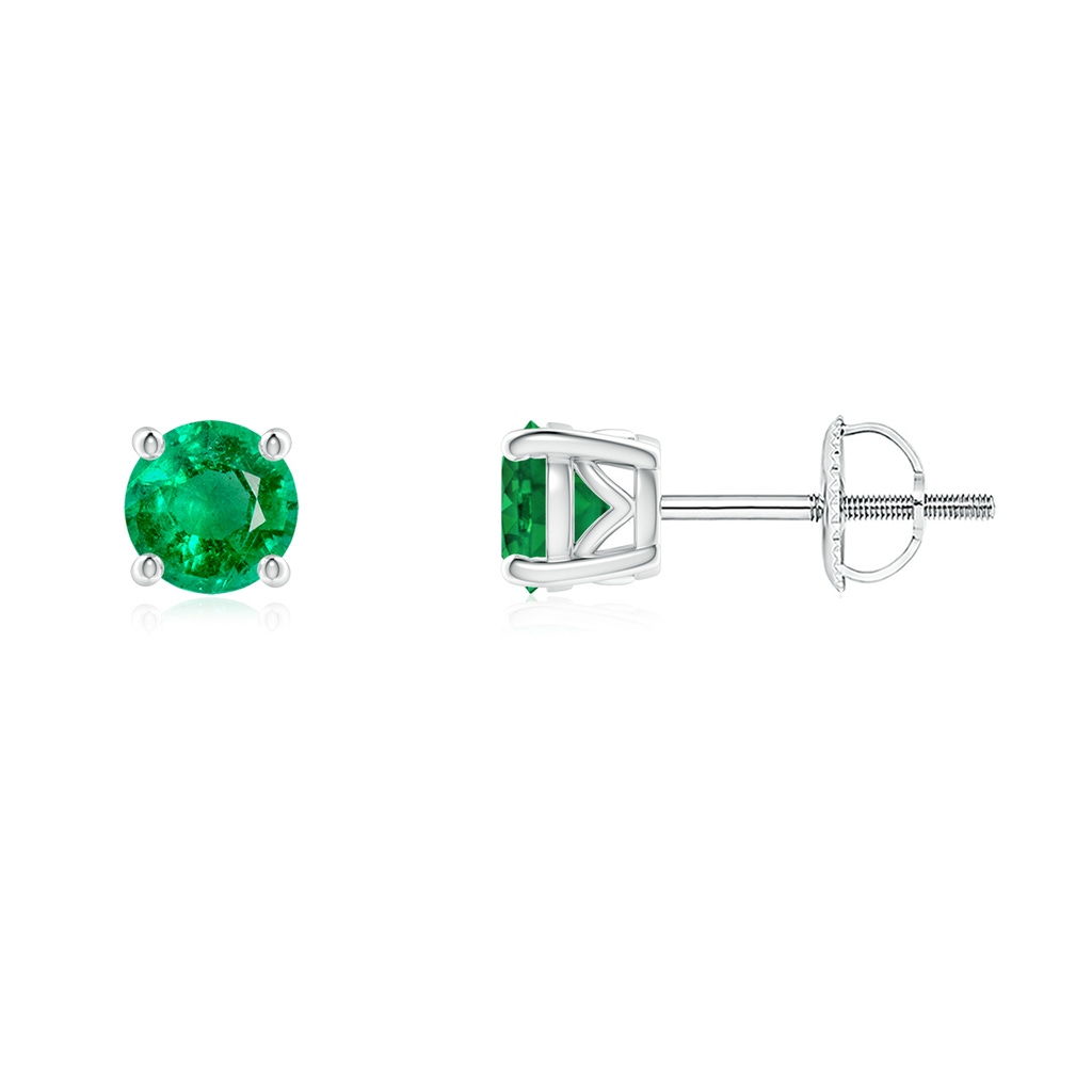 4.5mm AAA Vintage Style Round Emerald Solitaire Stud Earrings in White Gold