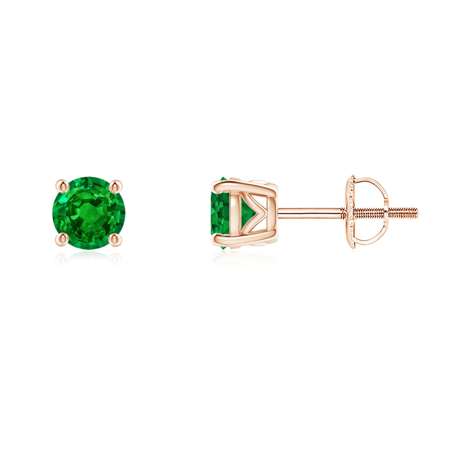 4.5mm AAAA Vintage Style Round Emerald Solitaire Stud Earrings in 18K Rose Gold