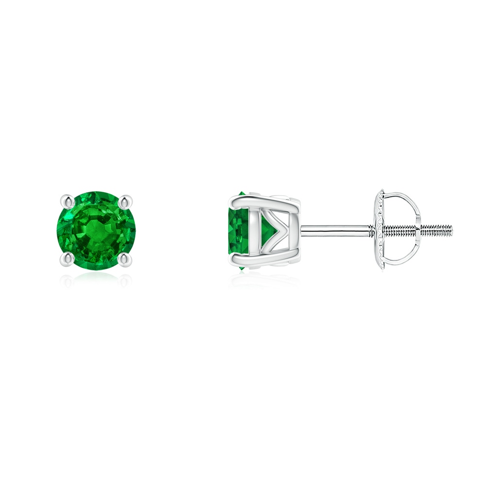 4.5mm AAAA Vintage Style Round Emerald Solitaire Stud Earrings in White Gold