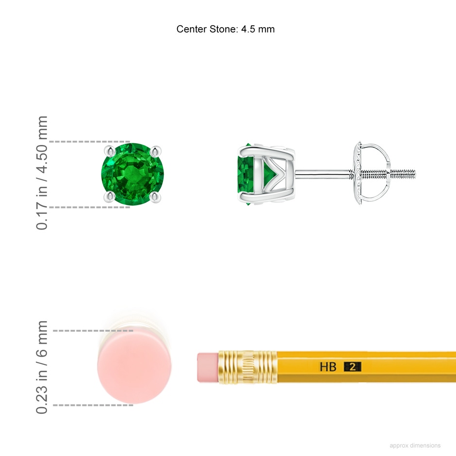 4.5mm AAAA Vintage Style Round Emerald Solitaire Stud Earrings in White Gold ruler