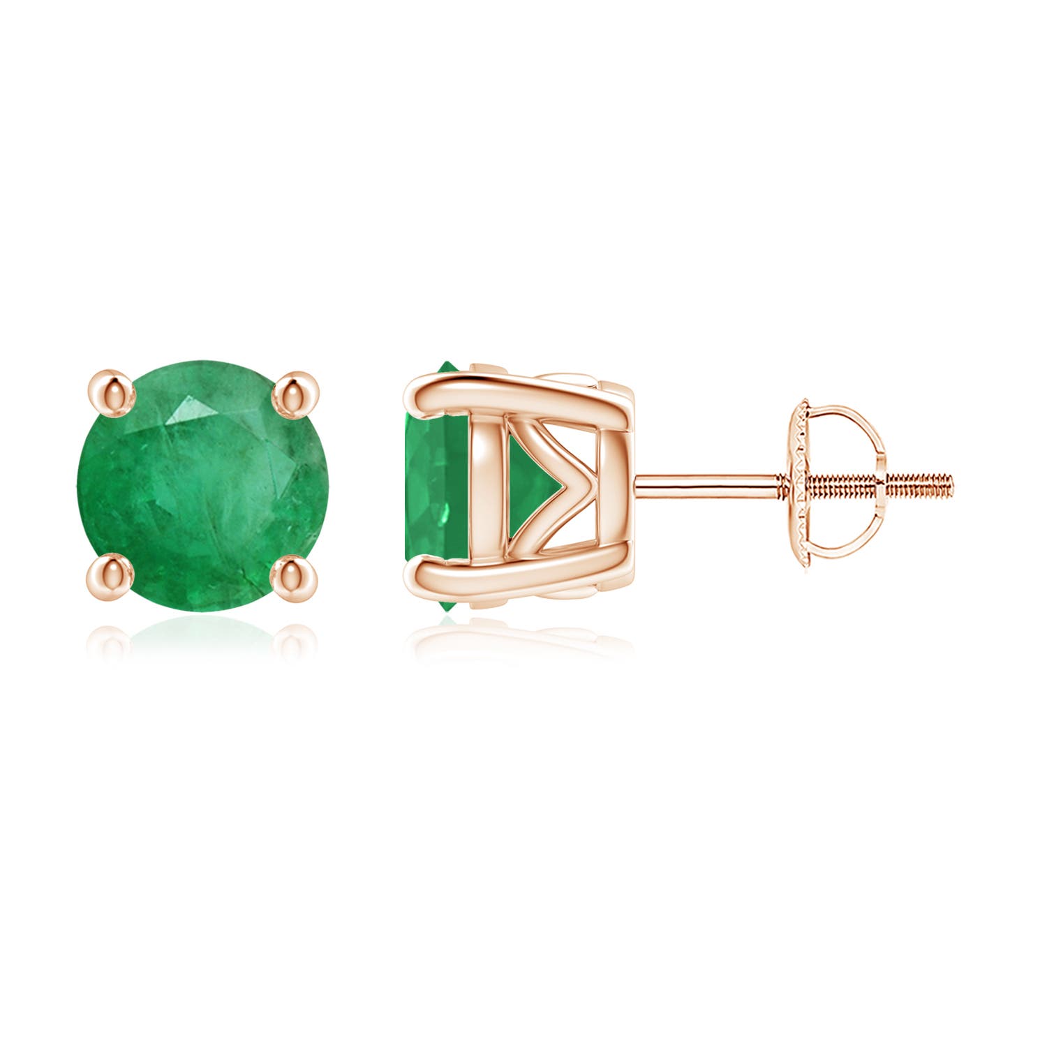 7mm A Vintage Style Round Emerald Solitaire Stud Earrings in 18K Rose Gold