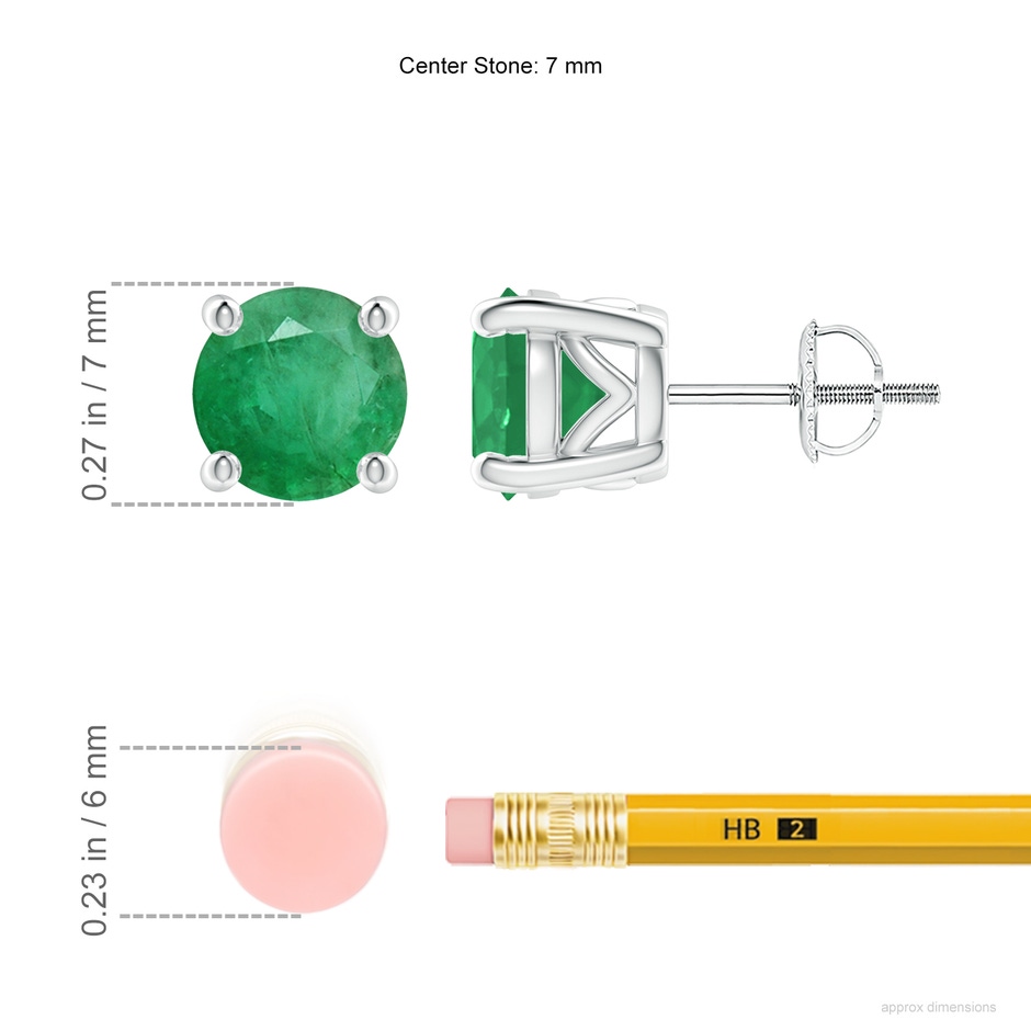 7mm A Vintage Style Round Emerald Solitaire Stud Earrings in White Gold ruler
