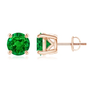 7mm AAAA Vintage Style Round Emerald Solitaire Stud Earrings in Rose Gold