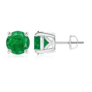 8mm AA Vintage Style Round Emerald Solitaire Stud Earrings in P950 Platinum