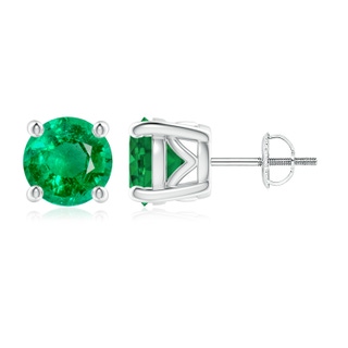 8mm AAA Vintage Style Round Emerald Solitaire Stud Earrings in P950 Platinum