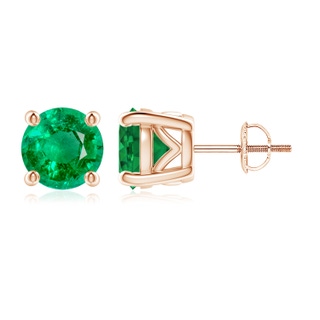 8mm AAA Vintage Style Round Emerald Solitaire Stud Earrings in Rose Gold