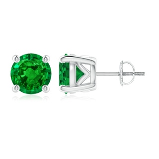 8mm AAAA Vintage Style Round Emerald Solitaire Stud Earrings in P950 Platinum