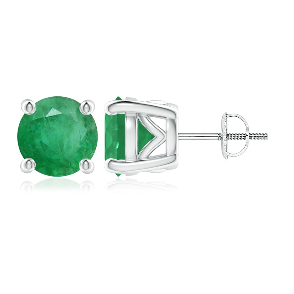 9mm A Vintage Style Round Emerald Solitaire Stud Earrings in P950 Platinum 