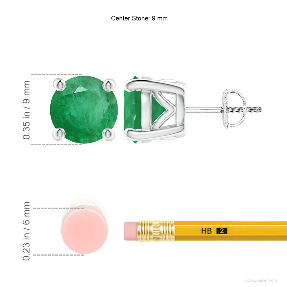 9mm A Vintage Style Round Emerald Solitaire Stud Earrings in P950 Platinum ruler