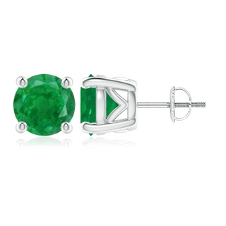 9mm AA Vintage Style Round Emerald Solitaire Stud Earrings in P950 Platinum