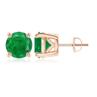 9mm AA Vintage Style Round Emerald Solitaire Stud Earrings in Rose Gold