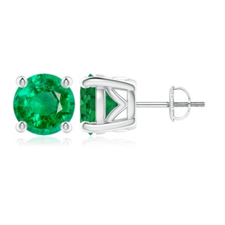 9mm AAA Vintage Style Round Emerald Solitaire Stud Earrings in P950 Platinum