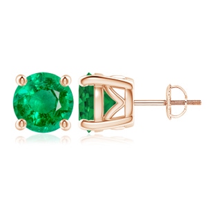 9mm AAA Vintage Style Round Emerald Solitaire Stud Earrings in Rose Gold