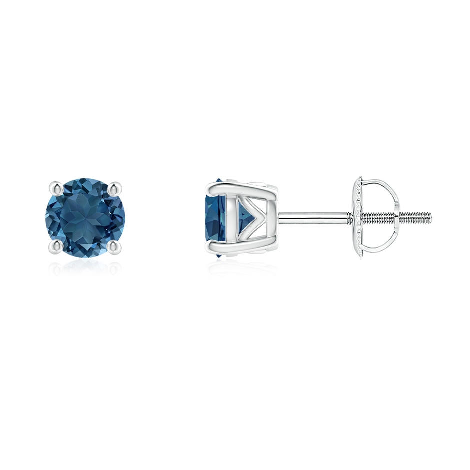 5mm AA Vintage Style Round London Blue Topaz Solitaire Stud Earrings in White Gold 