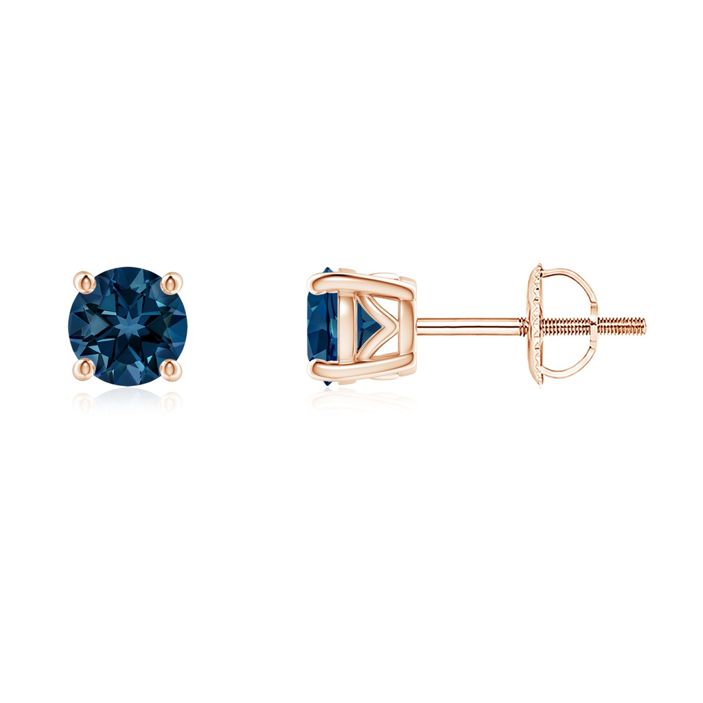 5mm AAAA Vintage Style Round London Blue Topaz Solitaire Stud Earrings in Rose Gold
