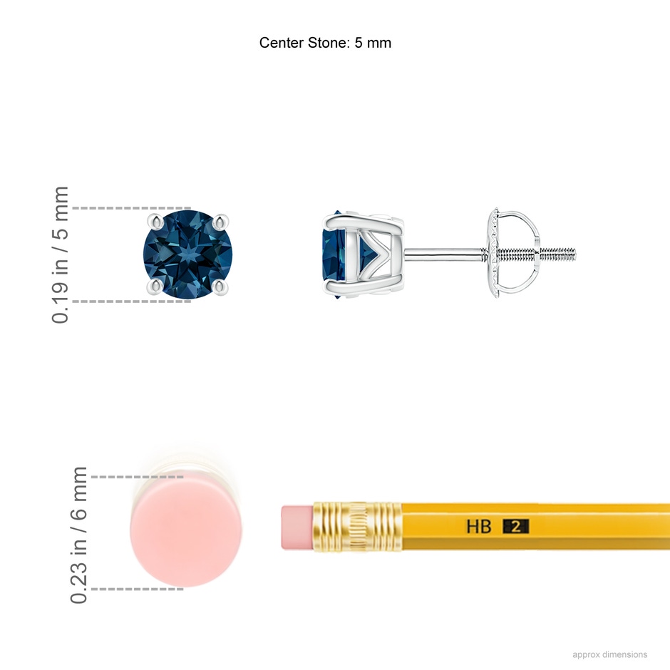 5mm AAAA Vintage Style Round London Blue Topaz Solitaire Stud Earrings in White Gold ruler
