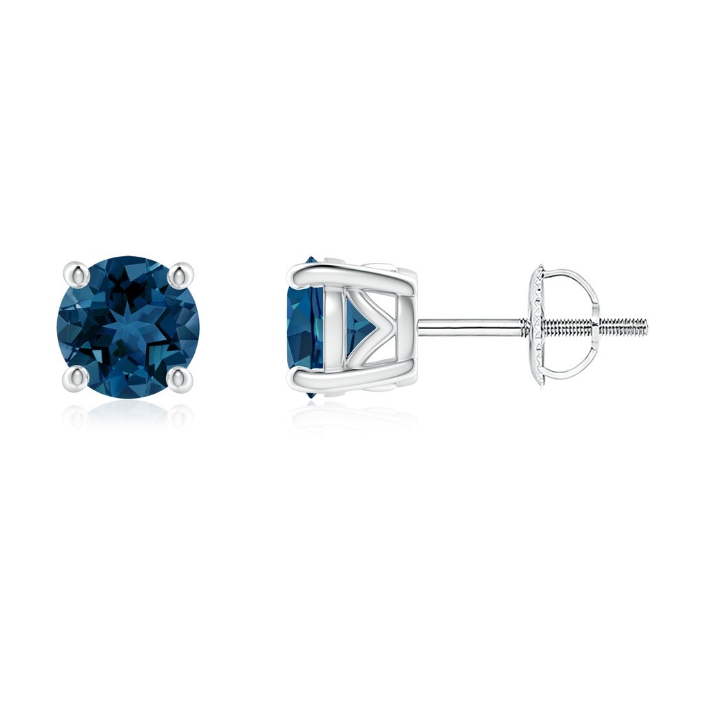 6mm AAA Vintage Style Round London Blue Topaz Solitaire Stud Earrings in White Gold