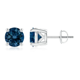 7mm AAAA Vintage Style Round London Blue Topaz Solitaire Stud Earrings in P950 Platinum