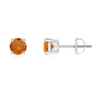 4.5mm AAA Vintage Style Round Orange Sapphire Solitaire Stud Earrings in White Gold