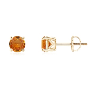 4.5mm AAA Vintage Style Round Orange Sapphire Solitaire Stud Earrings in Yellow Gold