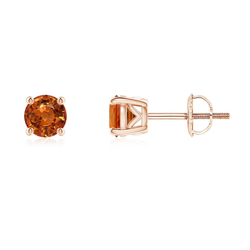 4.5mm AAAA Vintage Style Round Orange Sapphire Solitaire Stud Earrings in Rose Gold