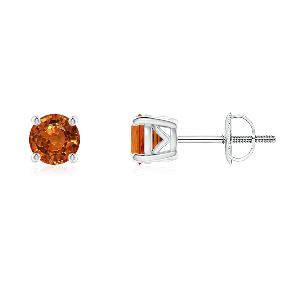 4.5mm AAAA Vintage Style Round Orange Sapphire Solitaire Stud Earrings in White Gold