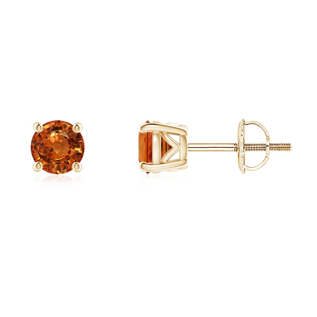 4.5mm AAAA Vintage Style Round Orange Sapphire Solitaire Stud Earrings in Yellow Gold