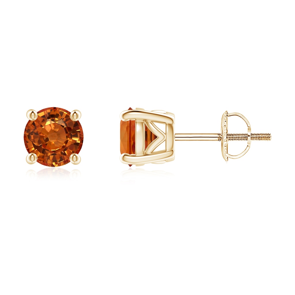 5.5mm AAAA Vintage Style Round Orange Sapphire Solitaire Stud Earrings in Yellow Gold